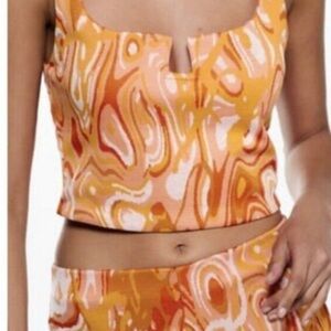 Zara Orange Swirl Jacquard Crop Top